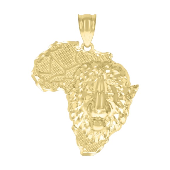 10kt 10kGold Mens Diamond-Cut Lion Head Africa Map Country Globe Maps Pendant